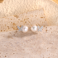 wholesale S925 Sterling Silver Unique Design Pearl Stud Earrings for Women, Minimalist Style Butterfly with Natural Freshwater Pearl, Luxury Butterfly Earrings-Butterfly Freshwater Pearl Earrings/Approx. 1.57g&gt;ED021863