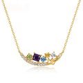 wholesale S925 silver inlaid multi-color zirconia women's delicate retro smile crown necklace, Korean new style-0-0