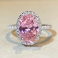 wholesale S925 Sterling Silver Pink Diamond Oval-Shaped Ring, HW Style Same-Size Pigeon Egg Diamond Ring for European and American Fashion Banquet Wholesale-0-0