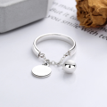 wholesale S925 Sterling Silver Korean Style Small Fresh English Round Pendant with Interlocking Bead Tassel Open Ring-0-1