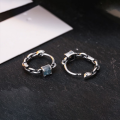 wholesale S925 Sterling Silver Minimalist and Versatile Fashionable Square Blue Zircon Retro Ear Clasps Hoops, Niche and Elegant-0-3