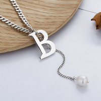 wholesale S925 Sterling Silver Korean Style Minimalist B Letter Chain Tassel Pearl Versatile Small Design Sense Necklace-YFL179/approx. 13.98g 925 silver