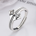wholesale S925 Sterling Silver Retro Minimalist Cross Pattern 3D Trendy Unisex Adjustable Ring-0-0