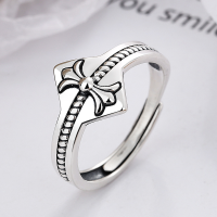 wholesale S925 Sterling Silver Retro Minimalist Cross Pattern 3D Trendy Unisex Adjustable Ring-YJ532/approx. 2.5g 925 silver