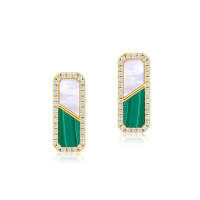 wholesale S925 Sterling Silver Inlaid Japanese Geometric Square Malachite Earrings for Women with White Shell, Fashionable Popular Gift Wholesale-10K gold + swimming paint  925 silver