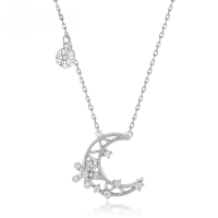 wholesale S925 Sterling Silver Minimalist Niche Design Ins-style Moon and Star Pendant Necklace, Sweet and Fashionable Snowflake Choker for Wholesale-Thick Silver Platinum 925 Silver