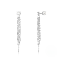 wholesale S925 Sterling Silver Butterfly Opal Zircon Fringe Chain Letter Earrings, Korean Style-Platinum #4 925 silver