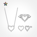 wholesale S925 Sterling Silver Nordic Cross-Border Ring Necklace Earrings Set for Women, Exquisite Heart-Shaped Full Zirconia Inlay, Simple and Fashionable Three-Piece Set-0-0
