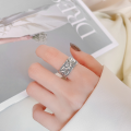 wholesale S925 Sterling Silver Retro Matte Wide Band Relief Lotus Heart Sutra Open Ring, Ethnic and Literary Style-0-1