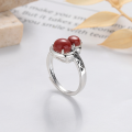 wholesale S925 Sterling Silver Vintage Style Red Agate Calabash and Auspicious Cloud Carved Open-Air Ring with Classic Personality Design-0-2