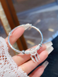 wholesale 999 Sterling Silver Bow Middle-to-Older Children's Bracelet for Girls, Elementary School Kids, Silver Jewelry, Single Piece-0-21