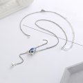 wholesale S925 Sterling Silver Korean Style Minimalist Ins Drip Glue Blue Circle Interlocking Tassel Necklace-0-2
