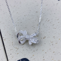 wholesale Sterling Silver Large Bow Knot Necklace Fashion Minimalist Niche Design High-end Sense Collarbone Chain Jewelry-0-1