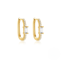 wholesale S925 Sterling Silver Geometric Rectangular Zircon Ear Clips, Small And Versatile U-shaped Hoops With Zircon Accents For An Elegant Look-Gold#3 925 Silver