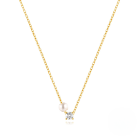 wholesale 925 Sterling Silver Four-claw Zircon And Pearl Pendant Necklace-Gold 925 silver