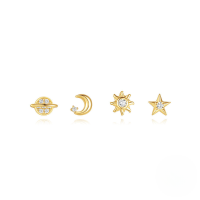 wholesale S925 Sterling Silver Minimalist Star And Moon Earring Set, Best-selling In Europe And America, Versatile And Elegant-Set of 4 - Gold 925 Silver