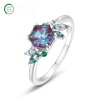 wholesale S925 Sterling Silver Geometric Cultivated Alexandrite Ring for Women, Light Luxury Style, Cross-Border Hot Item-Cultured Alexandrite US7#