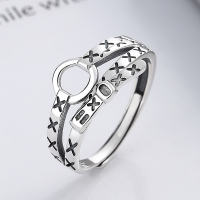 wholesale S925 Sterling Silver Korean-style Distressed Leather Belt Asymmetrical Circle Trendy Niche Open Ring for Women-YFJ732/approx. 2.7g>Adjustable opening