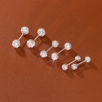 wholesale S925 Sterling Silver Full Diamond Screw-On Extra Sparkly Double-Ended Round Ball Small Niche Luxury Earrings M0229-S925 silver pair 4mm 925 silver