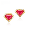 wholesale 925 silver gold-plated minimalist Japanese red corundum shield geometric stylish versatile elegant earrings wholesale-0-0