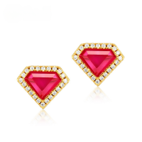 wholesale 925 silver gold-plated minimalist Japanese red corundum shield geometric stylish versatile elegant earrings wholesale-Green Moss>925 Silver