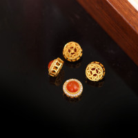 wholesale Gold-plated S925 ancient silver inlaid with diamond natural red agate back cloud handmade DIY bracelet necklace accessory-Full diamond ice red