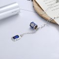 wholesale S925 Sterling Silver Vintage Distressed Small Design Blue Bead Stitched Square Plate Tassel Collarbone Necklace-0-0