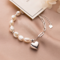 wholesale S925 Sterling Silver Baroque Pearl Ins-style Antique Heart-shaped Bracelet S3744-0-1