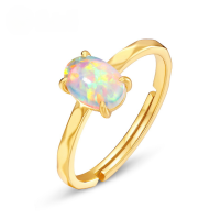 wholesale 925 Silver Gold Plated Japanese Light Luxury Synthetic Opal Minimalist Ring, Mori Girl Style Geometric Solitaire Adjustable Ring-Synthetic Opal Adjustable opening