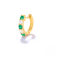 wholesale K925 Silver, Gold-plated, Round Zircon-studded Ear Cuffs, Trendy And Luxurious Earrings-Single gold-white-green diamond