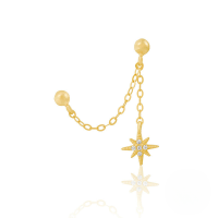 wholesale S925 Sterling Silver Double-wear Chain-link Drop Earrings With Eight-pointed Star Pendant, Trendy Ins Style-Single gold