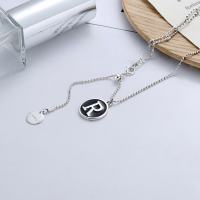wholesale S925 Sterling Silver Vintage Enamel Black Face Letter R Pendant Tassel Fashion Statement Collarbone Necklace-YFL240/approx. 5.4g 925 silver