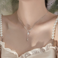 wholesale S925 Sterling Silver Sweet Cross Tassel Inlaid Diamond Starry Y-Collar Necklace D8823 for Women-0-3