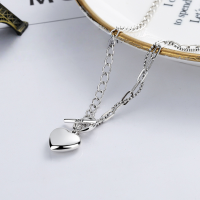 wholesale S925 Sterling Silver Retro Punk Street Hip Hop Glossy Heart Double-Layer Interlocking Chain OT Clasp Necklace-YL278/approx. 8.9g>925 silver