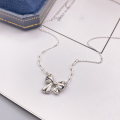 wholesale S925 Sterling Silver Fashionable Shiny Large Bow Knot Necklace with Inlaid Diamonds, Niche Design, Versatile and Chic Collarbone Chain-0-3
