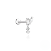 wholesale S925 Sterling Silver Geometric Flat Head Threaded Ear Cartilage Stud With Super Sparkling Moissanite, Korean Style Small Luxury Earrings-Single platinum #6