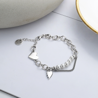 wholesale S925 Sterling Silver European and American Small Angel Wing Natural Freshwater Pearl Heart Happy Fairy Bracelet-YFS105/approx. 8.9g 925 silver