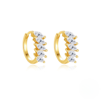 wholesale S925 Sterling Silver Geometric Rectangular Zircon Ear Clips, Small And Versatile U-shaped Hoops With Zircon Accents For An Elegant Look-Gold#2 925 Silver