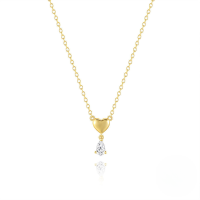 wholesale S925 Sterling Silver Minimalist Polished Teardrop Heart Pendant Necklace With Crystal Accents,-Gold 925 silver