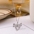 wholesale S925 Sterling Silver Maker's Fashion Hollow Lace Bow Necklace, Small and Exquisite High-End Elegant Collarbone Chain, Gift for Women-0-2