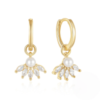 wholesale 925 Sterling Silver Marquise Zircon Pearl Hoop Earrings,ins-Gold 925 silver