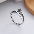 wholesale S925 Sterling Silver Korean-style Minimalist Five-pointed Star Crossed Twisted Index Finger Open Ring for Women-0-0