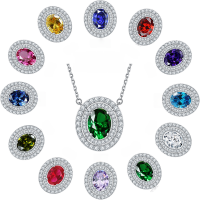 wholesale 925 sterling silver cross-border women's emerald collarbone chain oval-colored gemstone zircon European and American necklace niche ins wholesale-Royal Blue [September]>925 Silver