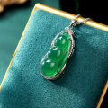 wholesale S925 Sterling Silver Natural Green Chalcedony Bean Pod Pendant, Ethereal Ice Green Chalcedony, Versatile Bean Design Mother's Day Necklace-0-1