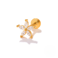 wholesale S925 Sterling Silver 16g Flat Head Threaded Cartilage Ear Piercing Stud, Trendy And Popular In Europe And America, A Stylish Ins Ear Bone Piercing-Single gold-style 22