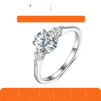 wholesale S925 Sterling Silver Moissanite Ring Women's Three-Stone Design Luxury Style Cross-Border Amazon Best Seller in Stock-Silver 1.5 carats (with certificate)  9 US