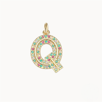 wholesale S925 Sterling Silver Luxury 26-letter Colored Zircon Initial Pendant, Cross-border Choker Necklace For Women-Gold Pendant-Q