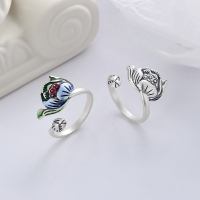 wholesale S925 Sterling Silver Retro Antique Matte Craft Resin Green Leaf Lotus Three-Dimensional Trendy Adjustable Ring-YJ686B is about 3.8 grams