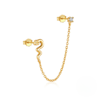 wholesale 925 Sterling Silver New Style Fringe Chain Colorful Crystal Snake Earrings-Single gold #2 925 silver