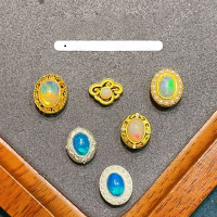 wholesale S925 gold-plated ancient method gold high-color-preserving inlaid cat's eye stone spacer beads scattered beads sand gold lucky beads bracelet accessories-Opal Oval 1